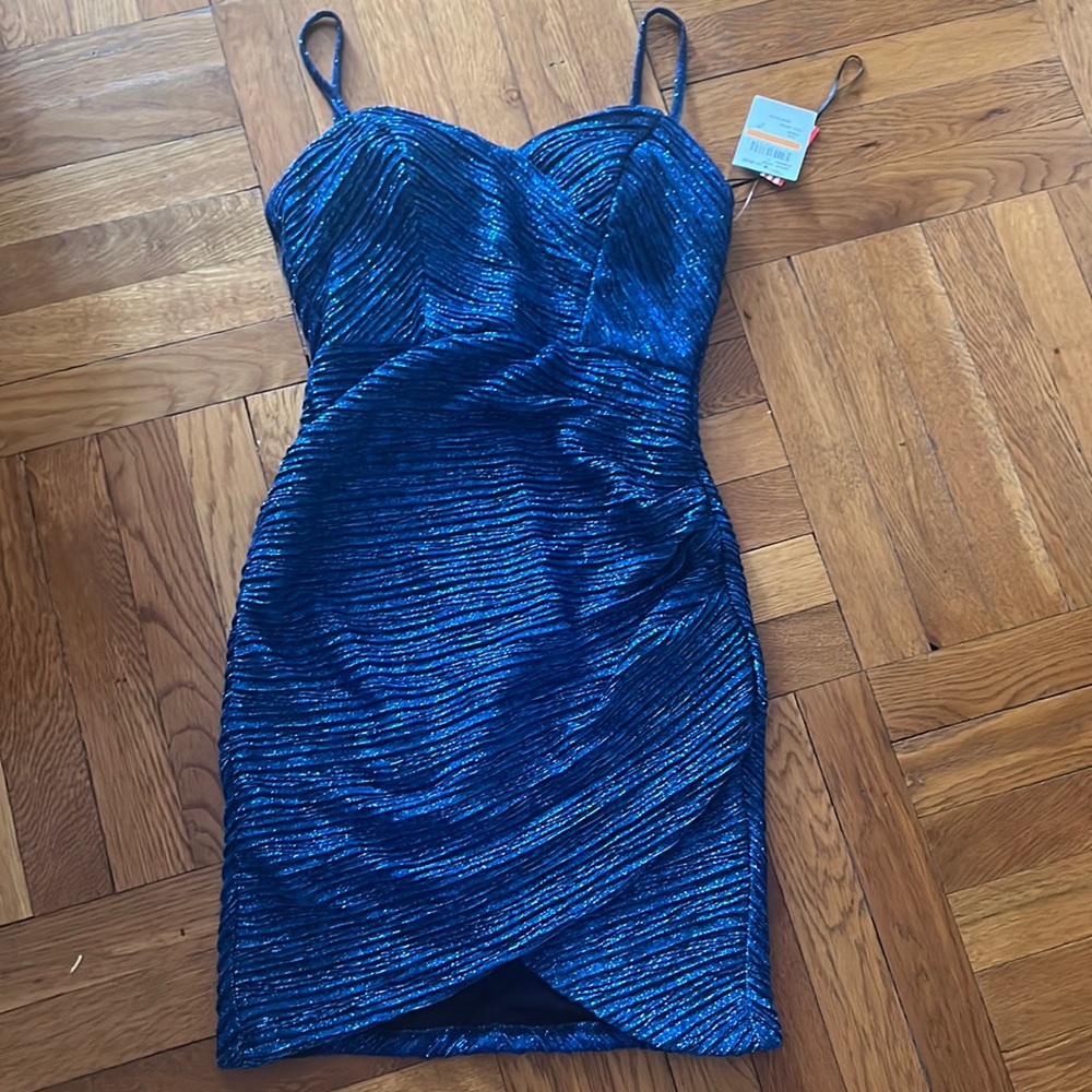 Blue metallic mini dress